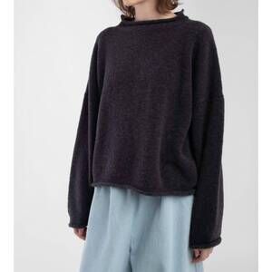 NEW MICAELA GREG boucle rolled sweater in charcoal